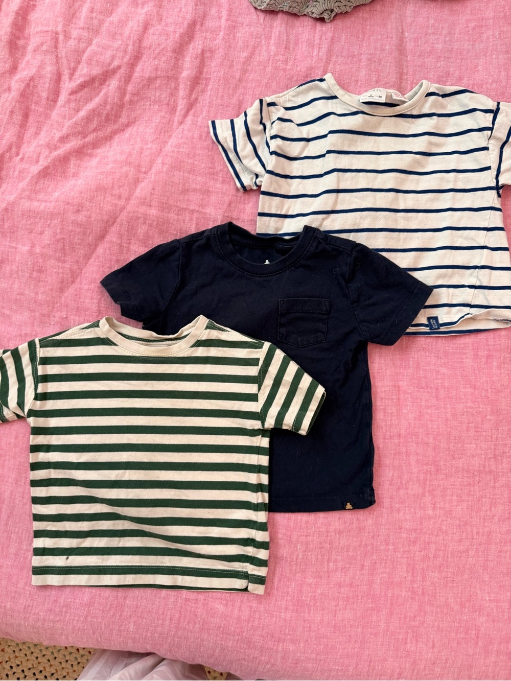 Zara Kids 3-Pack Short Sleeve Tees in Navy, Green & Cream Stripes